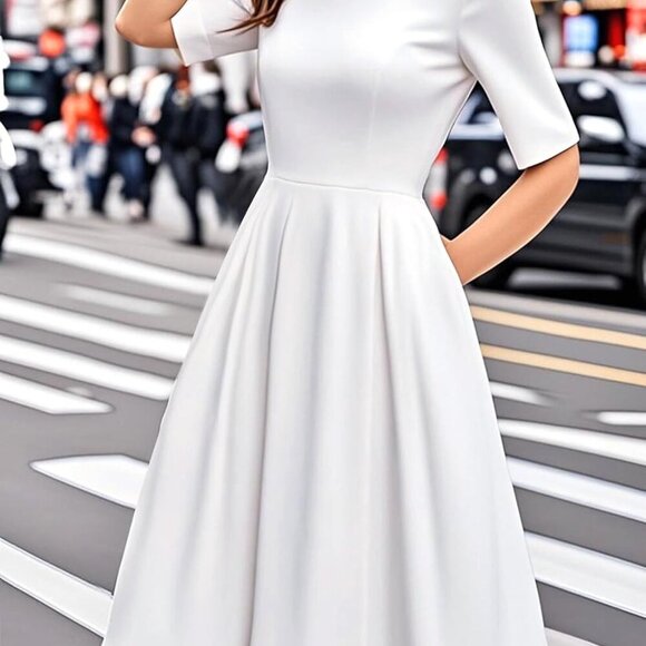 Women's Vintage Patchwork Pockets Puffy Swing Casual Party Dress OX165 - Picture 4 of 4